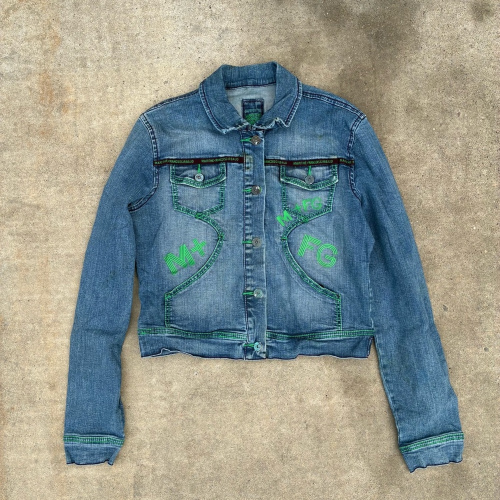 Marithe Francois Girbaud Blue Denim Jacket with Green Accents